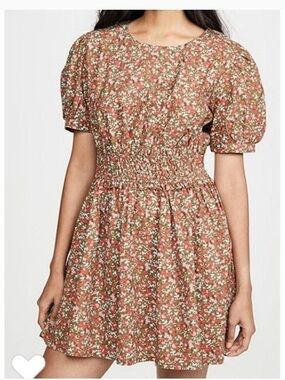 Free People Rust Pink Floral Smocked-Waist Midi Dress